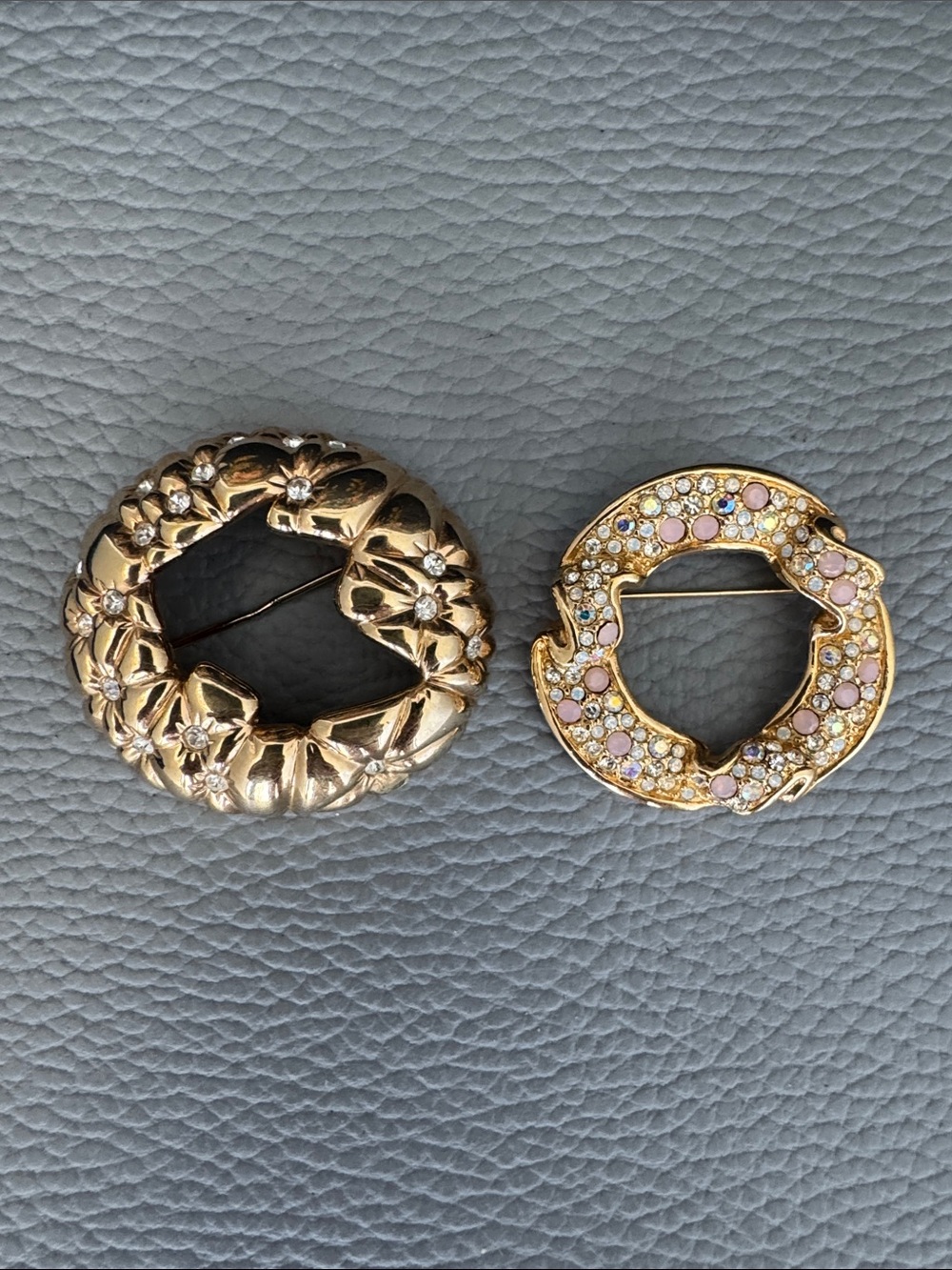 TWO (2) VINTAGE SWAROVSKI GOLD TONE AND CRYSTAL BROOCH PIN